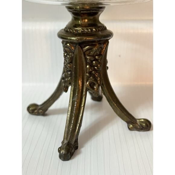 Vtg Ornate Metal Pedestal Soap Dish Antique Brass Tone Removable Glass Dish 5” - Picture 4 of 10